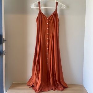 Forever 21 Flowy Midi Dress Burnt Orange Button Up Open Back